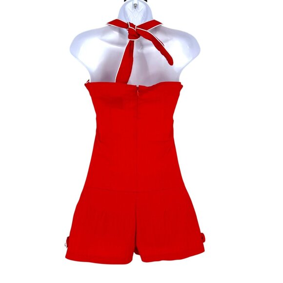 Voodoo Vixen Red Nautical Sleeveless Playsuit Bow Button Accents Size Small - Picture 7 of 12